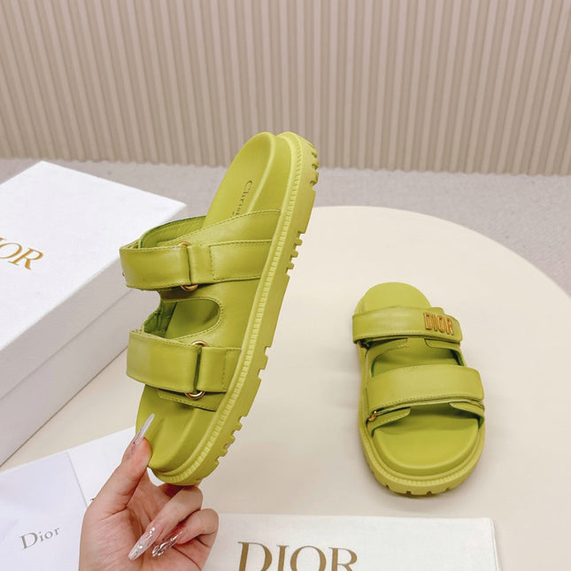 DIOR CLASSIC DOUBLE-STRAP SLIDES 25S IN OLIVE YELLOW CALFSKIN