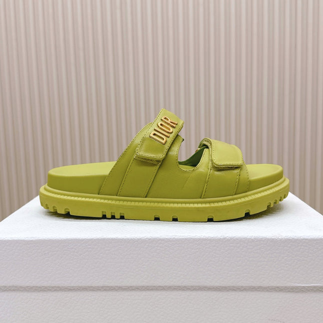 DIOR CLASSIC DOUBLE-STRAP SLIDES 25S IN OLIVE YELLOW CALFSKIN