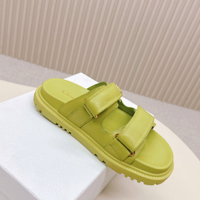 DIOR CLASSIC DOUBLE-STRAP SLIDES 25S IN OLIVE YELLOW CALFSKIN