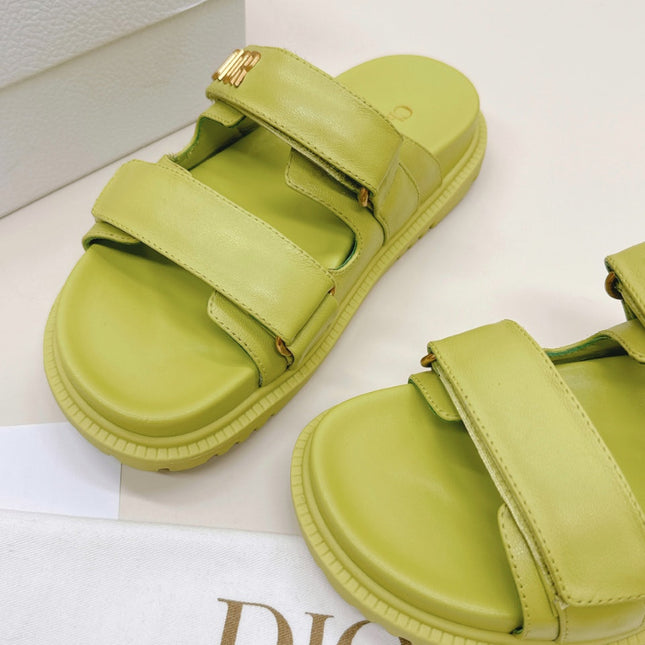 DIOR CLASSIC DOUBLE-STRAP SLIDES 25S IN OLIVE YELLOW CALFSKIN
