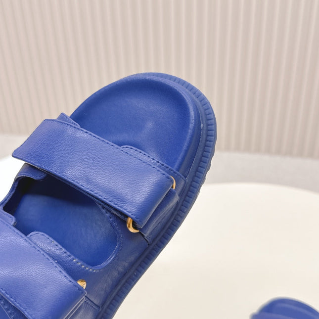 DIOR CLASSIC DOUBLE-STRAP SLIDES 25S IN NAVY BLUE CALFSKIN