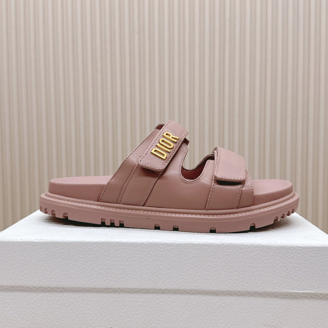DIOR CLASSIC DOUBLE-STRAP SLIDES 25S IN BABY PINK CALFSKIN