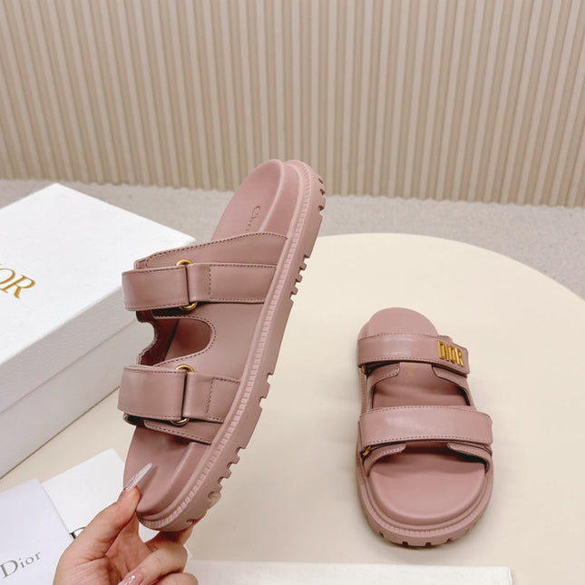 DIOR CLASSIC DOUBLE-STRAP SLIDES 25S IN BABY PINK CALFSKIN
