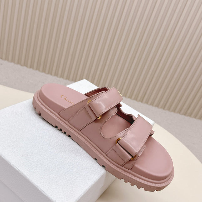 DIOR CLASSIC DOUBLE-STRAP SLIDES 25S IN BABY PINK CALFSKIN