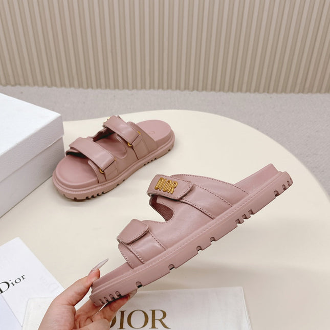 DIOR CLASSIC DOUBLE-STRAP SLIDES 25S IN BABY PINK CALFSKIN
