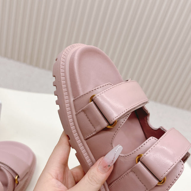 DIOR CLASSIC DOUBLE-STRAP SLIDES 25S IN BABY PINK CALFSKIN