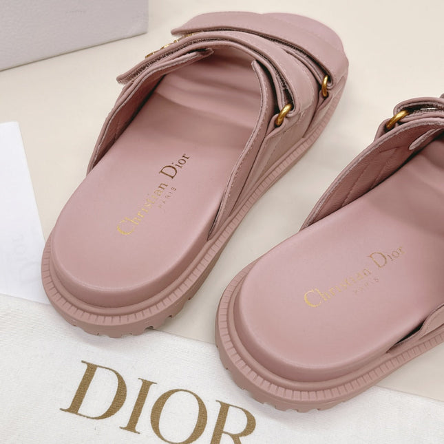 DIOR CLASSIC DOUBLE-STRAP SLIDES 25S IN BABY PINK CALFSKIN