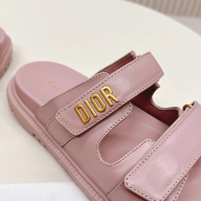 DIOR CLASSIC DOUBLE-STRAP SLIDES 25S IN BABY PINK CALFSKIN