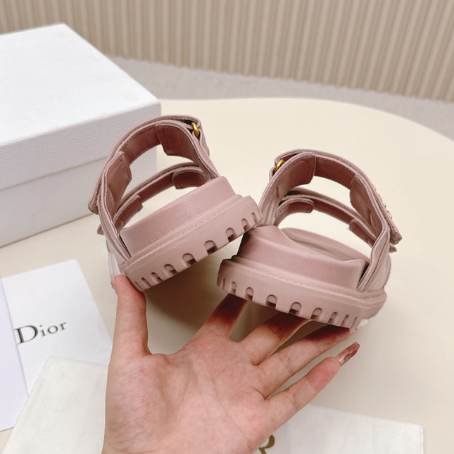 DIOR CLASSIC DOUBLE-STRAP SLIDES 25S IN BABY PINK CALFSKIN