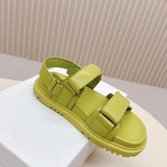 DIOR BACK-STRAP SANDALS 25S IN OLIVE YELLOW CALFSKIN WITH GOLD HARDWARE