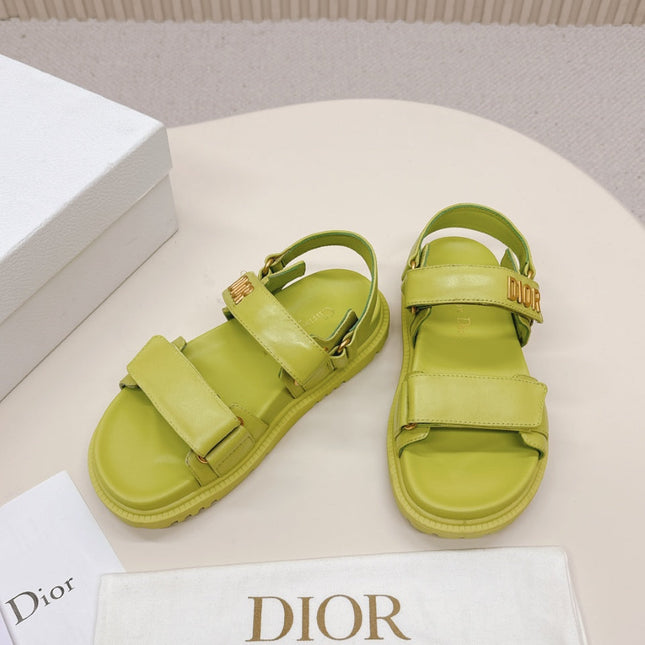 DIOR BACK-STRAP SANDALS 25S IN OLIVE YELLOW CALFSKIN WITH GOLD HARDWARE