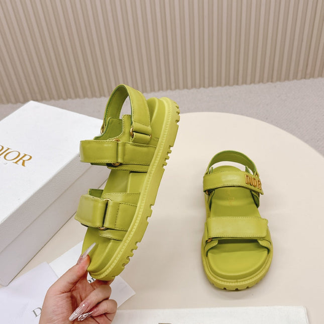 DIOR BACK-STRAP SANDALS 25S IN OLIVE YELLOW CALFSKIN WITH GOLD HARDWARE