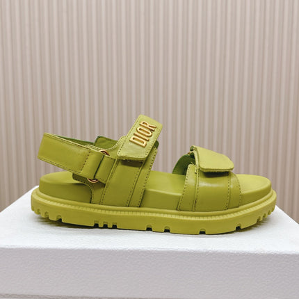 DIOR BACK-STRAP SANDALS 25S IN OLIVE YELLOW CALFSKIN WITH GOLD HARDWARE