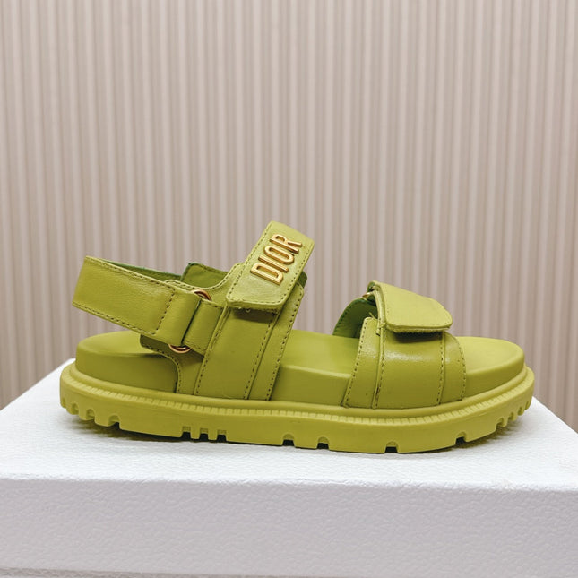DIOR BACK-STRAP SANDALS 25S IN OLIVE YELLOW CALFSKIN WITH GOLD HARDWARE