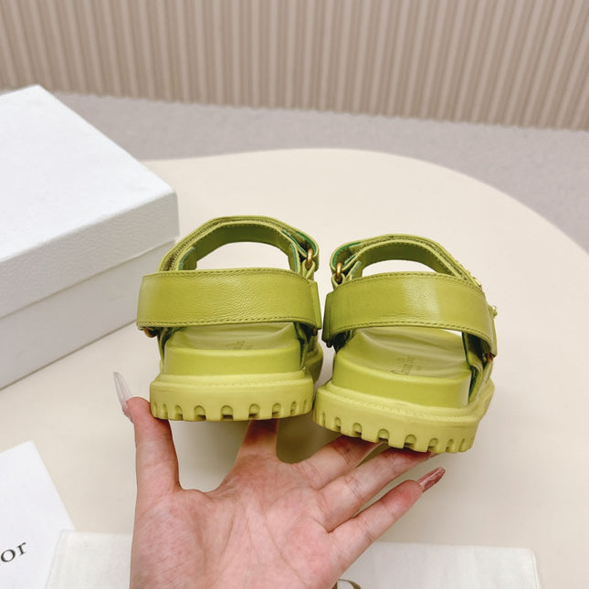 DIOR BACK-STRAP SANDALS 25S IN OLIVE YELLOW CALFSKIN WITH GOLD HARDWARE