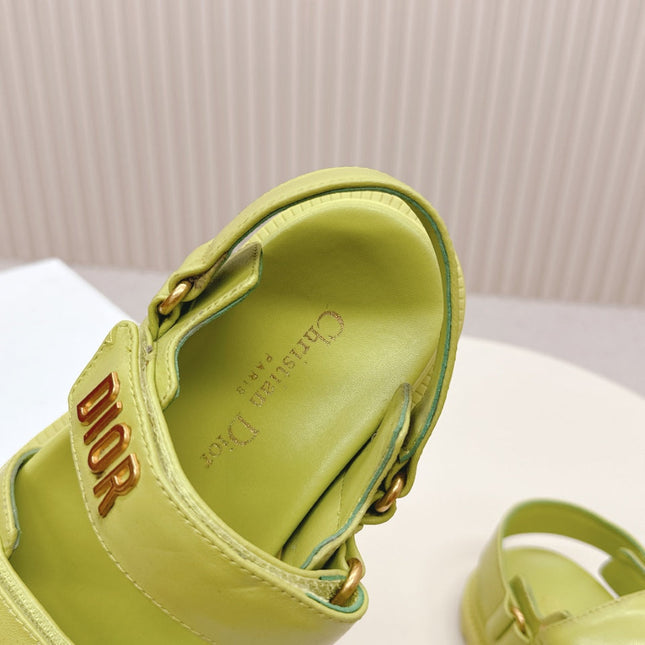 DIOR BACK-STRAP SANDALS 25S IN OLIVE YELLOW CALFSKIN WITH GOLD HARDWARE