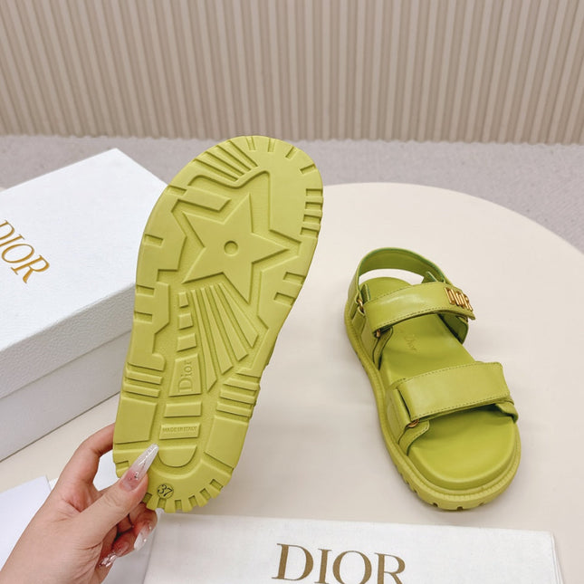 DIOR BACK-STRAP SANDALS 25S IN OLIVE YELLOW CALFSKIN WITH GOLD HARDWARE