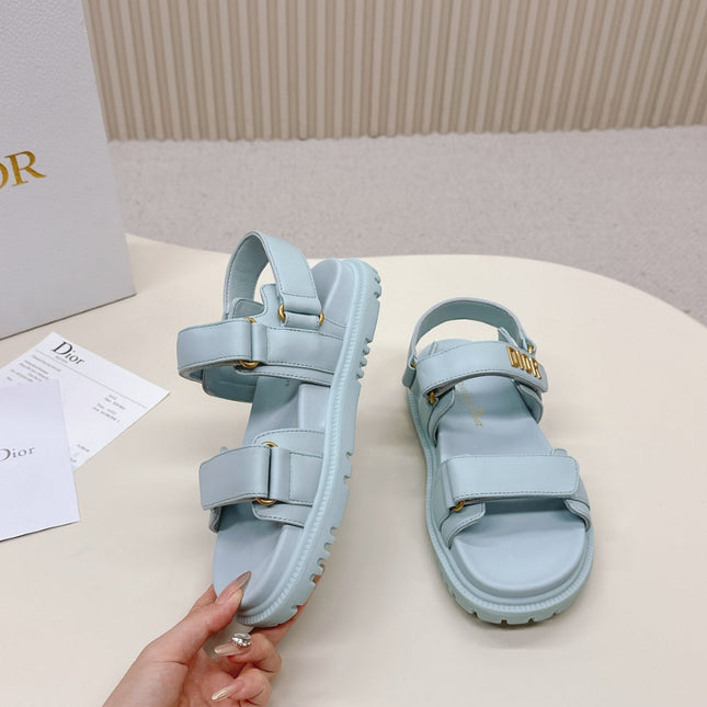 DIOR BACK-STRAP SANDALS 25S IN PASTEL BLUE CALFSKIN WITH GOLD HARDWARE