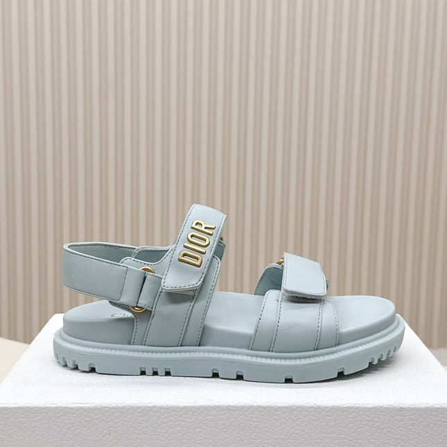 DIOR BACK-STRAP SANDALS 25S IN PASTEL BLUE CALFSKIN WITH GOLD HARDWARE