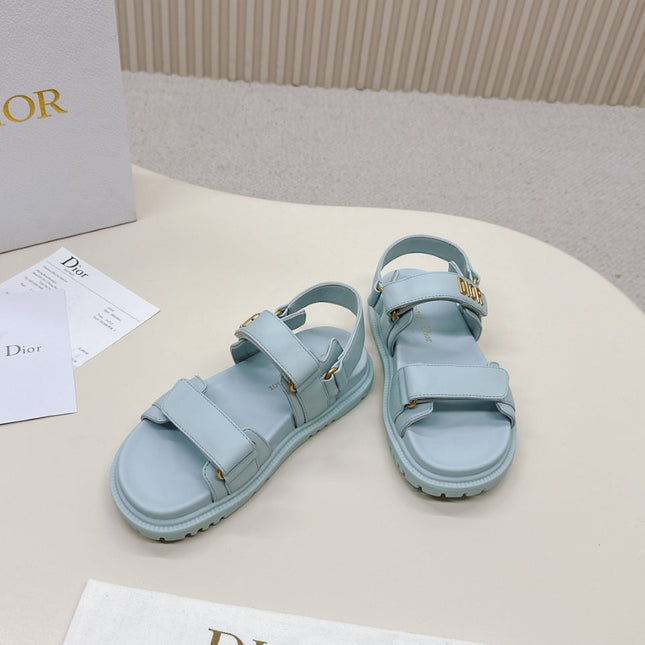 DIOR BACK-STRAP SANDALS 25S IN PASTEL BLUE CALFSKIN WITH GOLD HARDWARE