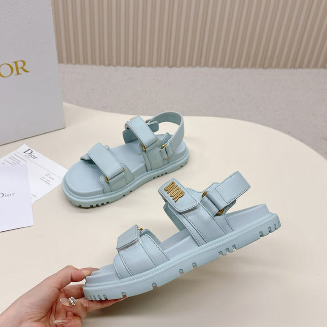 DIOR BACK-STRAP SANDALS 25S IN PASTEL BLUE CALFSKIN WITH GOLD HARDWARE
