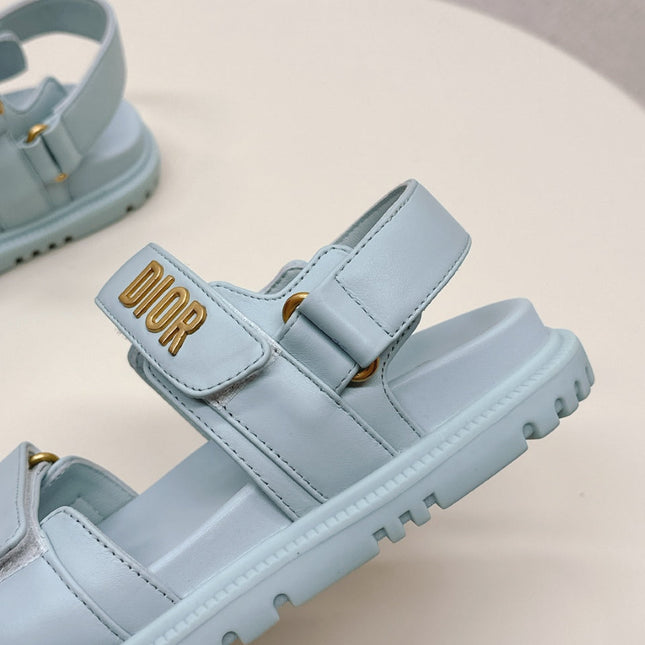 DIOR BACK-STRAP SANDALS 25S IN PASTEL BLUE CALFSKIN WITH GOLD HARDWARE