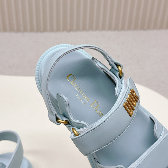 DIOR BACK-STRAP SANDALS 25S IN PASTEL BLUE CALFSKIN WITH GOLD HARDWARE