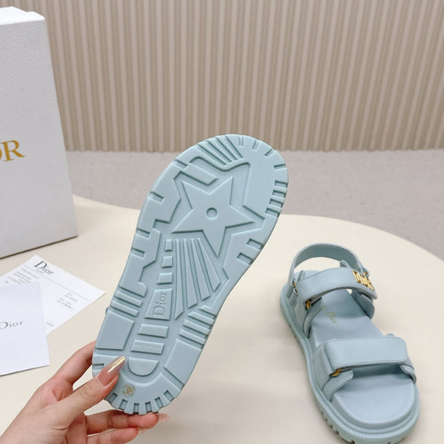 DIOR BACK-STRAP SANDALS 25S IN PASTEL BLUE CALFSKIN WITH GOLD HARDWARE