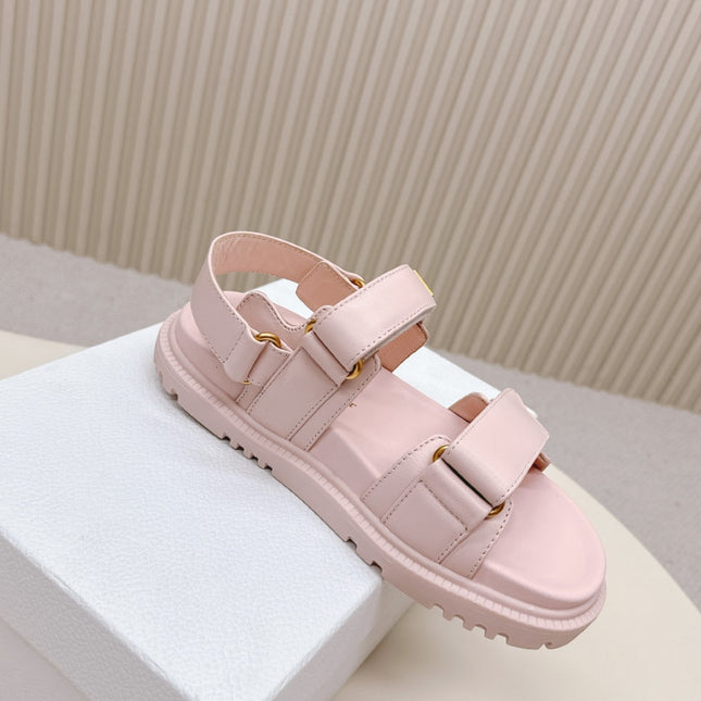 DIOR BACK-STRAP SANDALS 25S IN PASTEL PINK CALFSKIN WITH GOLD HARDWARE