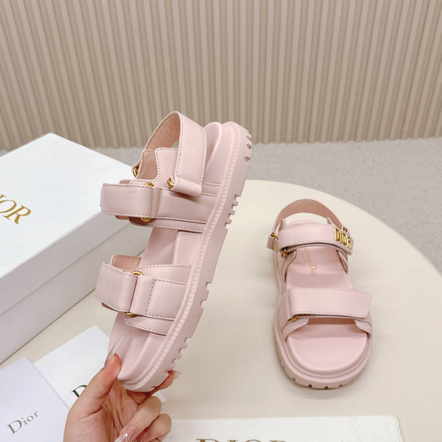 DIOR BACK-STRAP SANDALS 25S IN PASTEL PINK CALFSKIN WITH GOLD HARDWARE