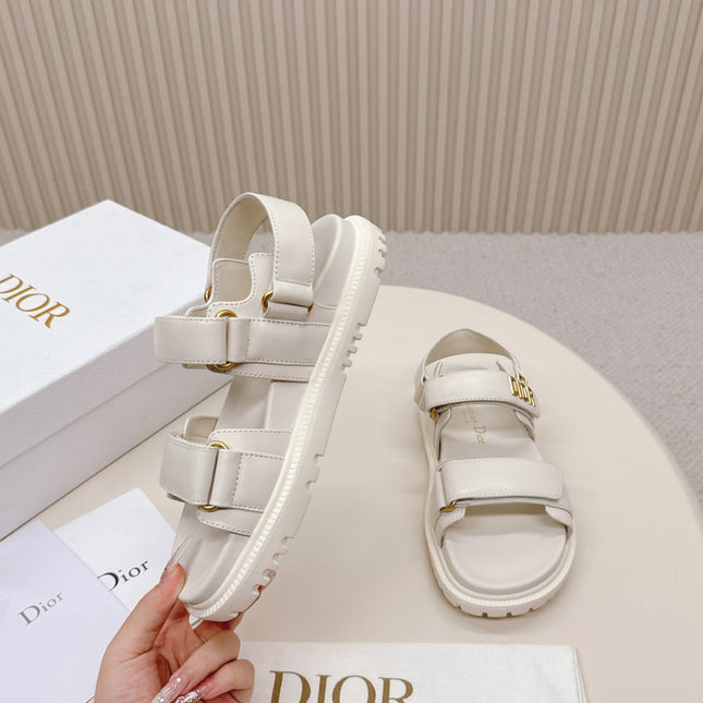 DIOR BACK-STRAP SANDALS 25S IN CREAM WHITE CALFSKIN WITH GOLD HARDWARE
