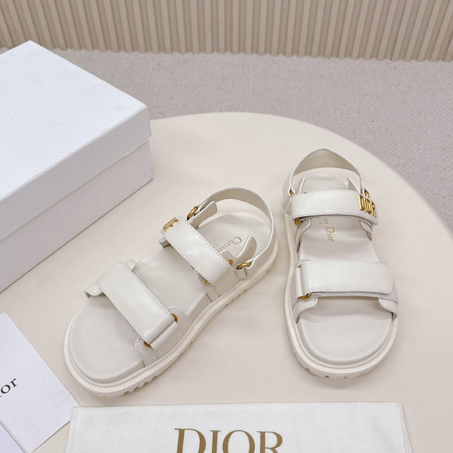 DIOR BACK-STRAP SANDALS 25S IN CREAM WHITE CALFSKIN WITH GOLD HARDWARE