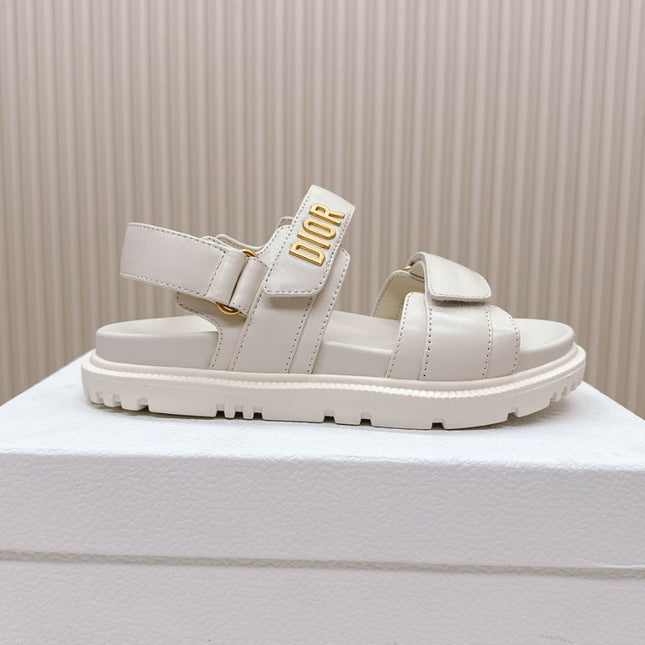 DIOR BACK-STRAP SANDALS 25S IN CREAM WHITE CALFSKIN WITH GOLD HARDWARE