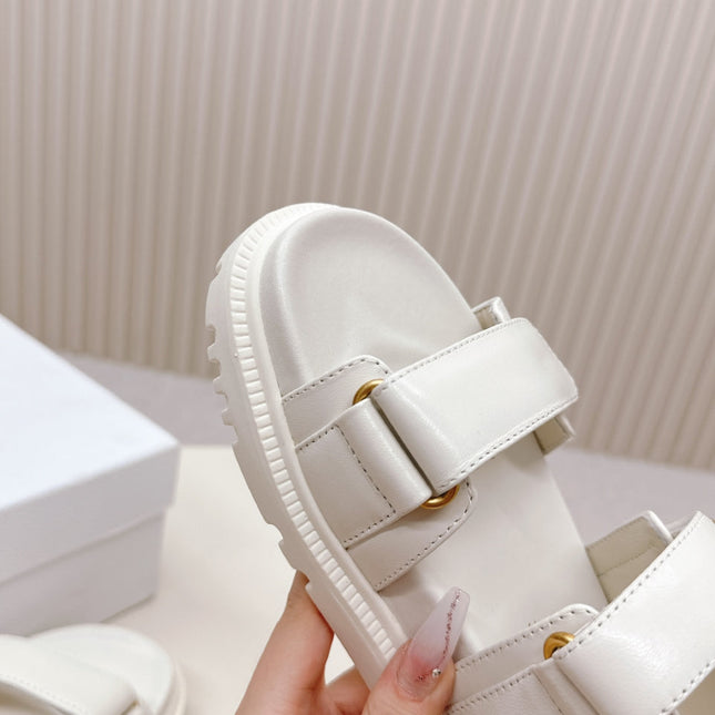 DIOR BACK-STRAP SANDALS 25S IN CREAM WHITE CALFSKIN WITH GOLD HARDWARE