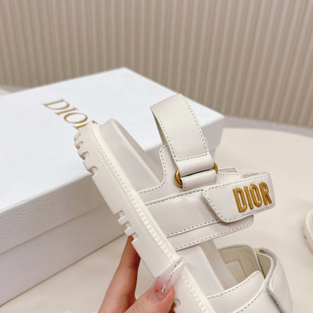 DIOR BACK-STRAP SANDALS 25S IN CREAM WHITE CALFSKIN WITH GOLD HARDWARE