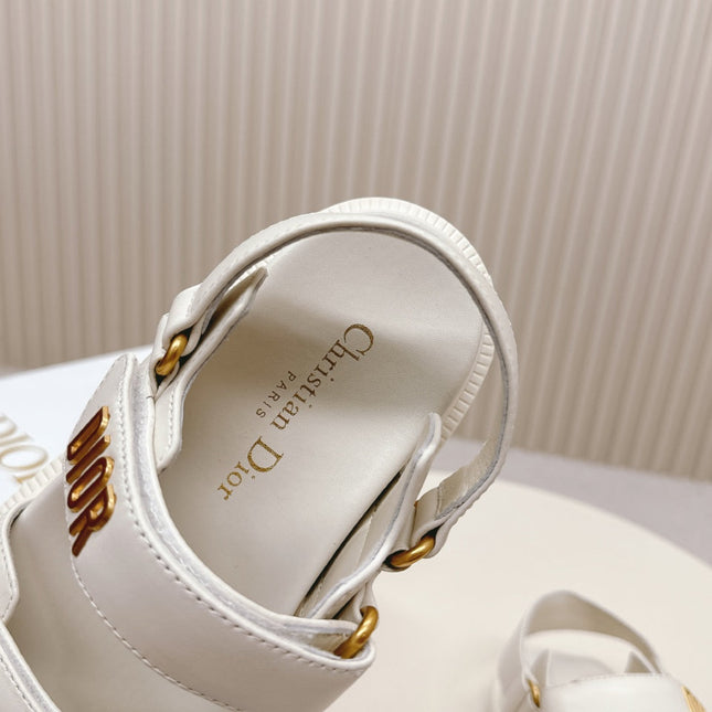 DIOR BACK-STRAP SANDALS 25S IN CREAM WHITE CALFSKIN WITH GOLD HARDWARE
