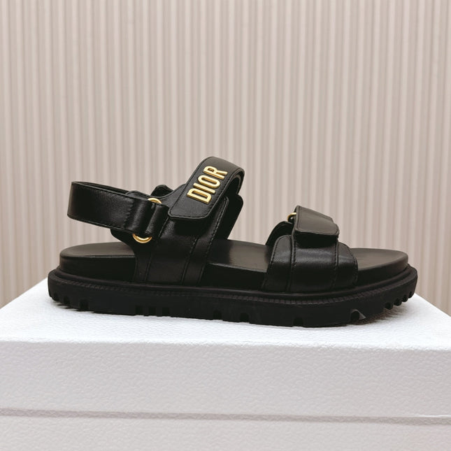 DIOR BACK-STRAP SANDALS 25S IN BLACK CALFSKIN WITH GOLD HARDWARE