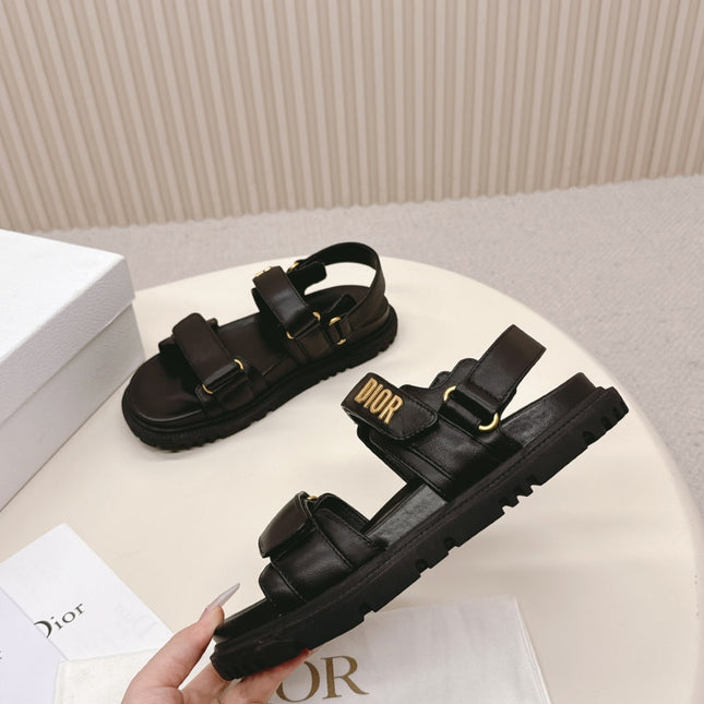 DIOR BACK-STRAP SANDALS 25S IN BLACK CALFSKIN WITH GOLD HARDWARE