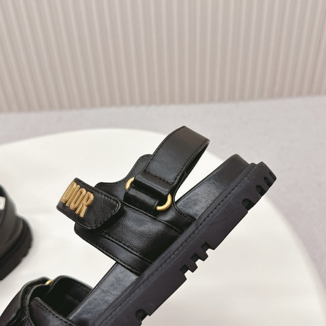 DIOR BACK-STRAP SANDALS 25S IN BLACK CALFSKIN WITH GOLD HARDWARE