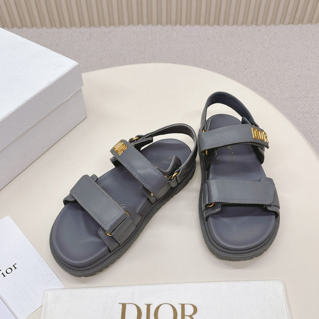 DIOR BACK-STRAP SANDALS 25S IN ASH GRAY CALFSKIN WITH GOLD HARDWARE