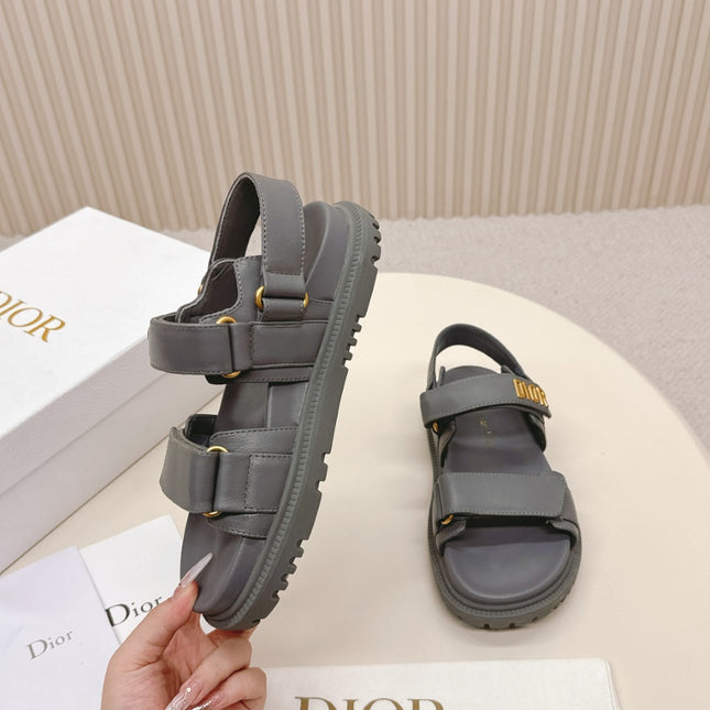 DIOR BACK-STRAP SANDALS 25S IN ASH GRAY CALFSKIN WITH GOLD HARDWARE