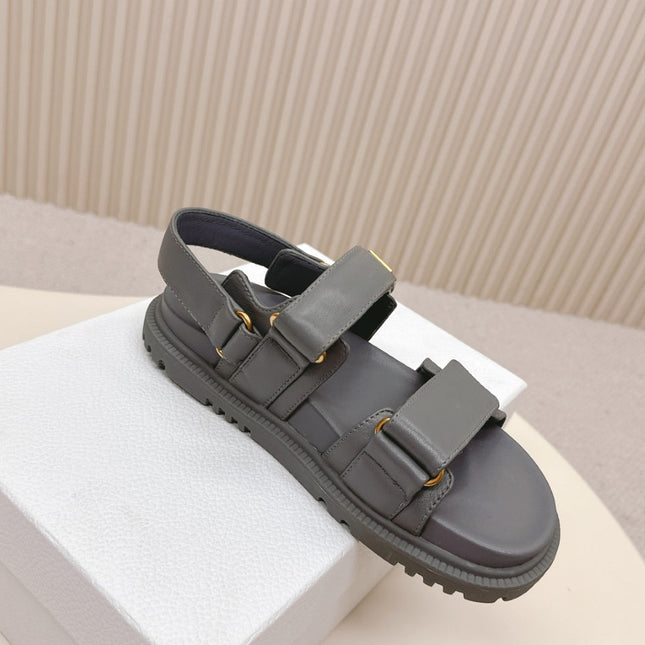 DIOR BACK-STRAP SANDALS 25S IN ASH GRAY CALFSKIN WITH GOLD HARDWARE