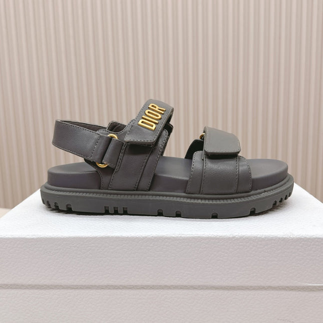 DIOR BACK-STRAP SANDALS 25S IN ASH GRAY CALFSKIN WITH GOLD HARDWARE