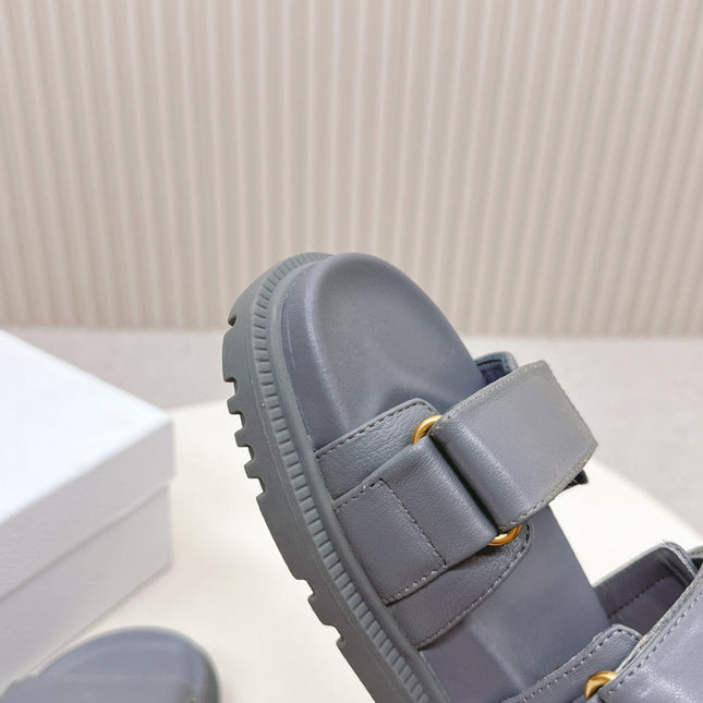 DIOR BACK-STRAP SANDALS 25S IN ASH GRAY CALFSKIN WITH GOLD HARDWARE