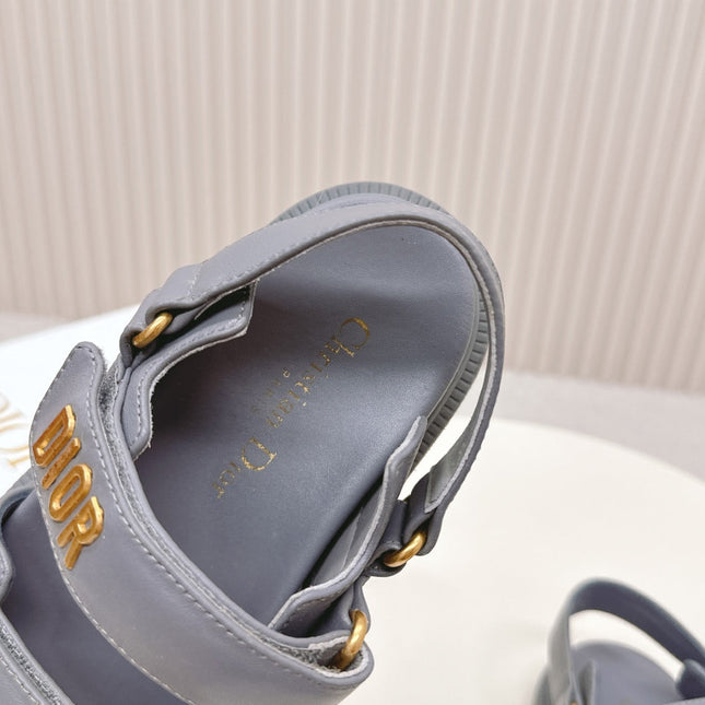 DIOR BACK-STRAP SANDALS 25S IN ASH GRAY CALFSKIN WITH GOLD HARDWARE