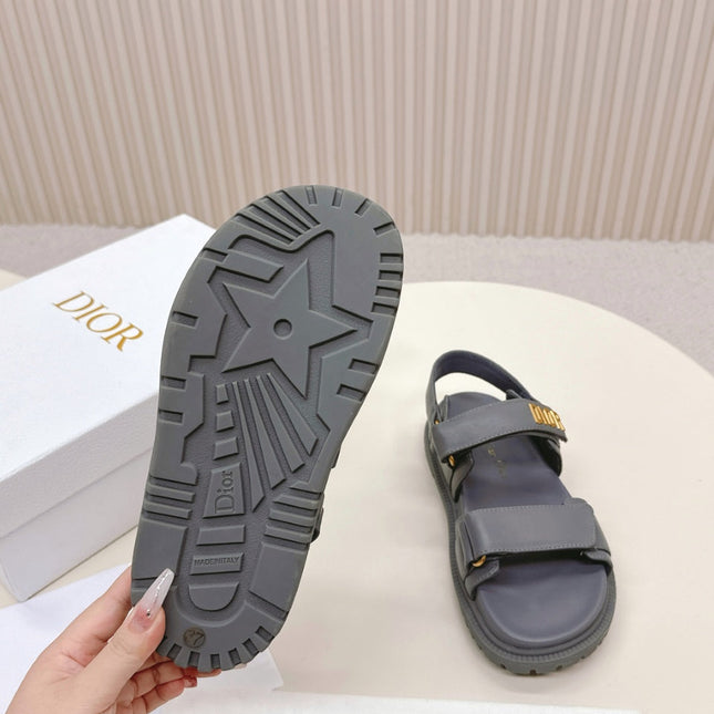 DIOR BACK-STRAP SANDALS 25S IN ASH GRAY CALFSKIN WITH GOLD HARDWARE