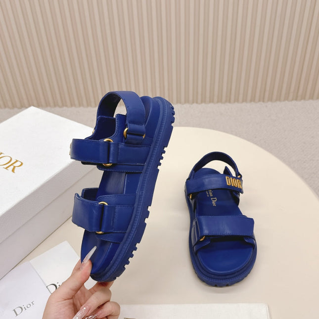 DIOR BACK-STRAP SANDALS 25S IN NAVY BLUE CALFSKIN WITH GOLD HARDWARE