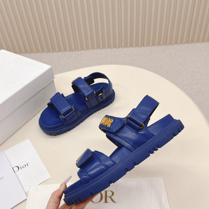 DIOR BACK-STRAP SANDALS 25S IN NAVY BLUE CALFSKIN WITH GOLD HARDWARE