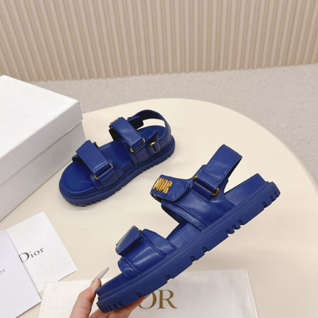 DIOR BACK-STRAP SANDALS 25S IN NAVY BLUE CALFSKIN WITH GOLD HARDWARE