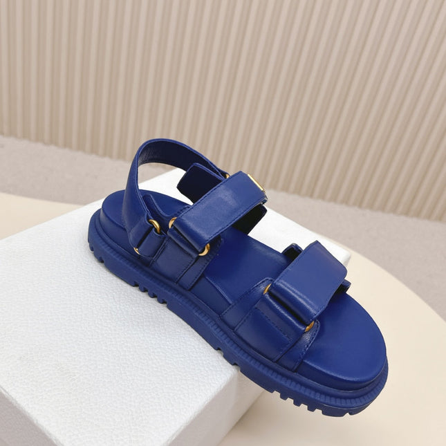DIOR BACK-STRAP SANDALS 25S IN NAVY BLUE CALFSKIN WITH GOLD HARDWARE